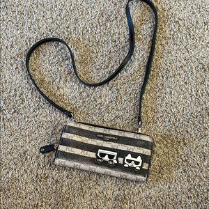 Karl Lagerfeld Striped Black and Gray Crossbody Bag